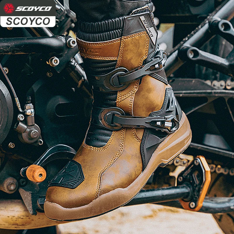 SCOYCO-Bottes de Protection de Moto en Cuir pour Hommes