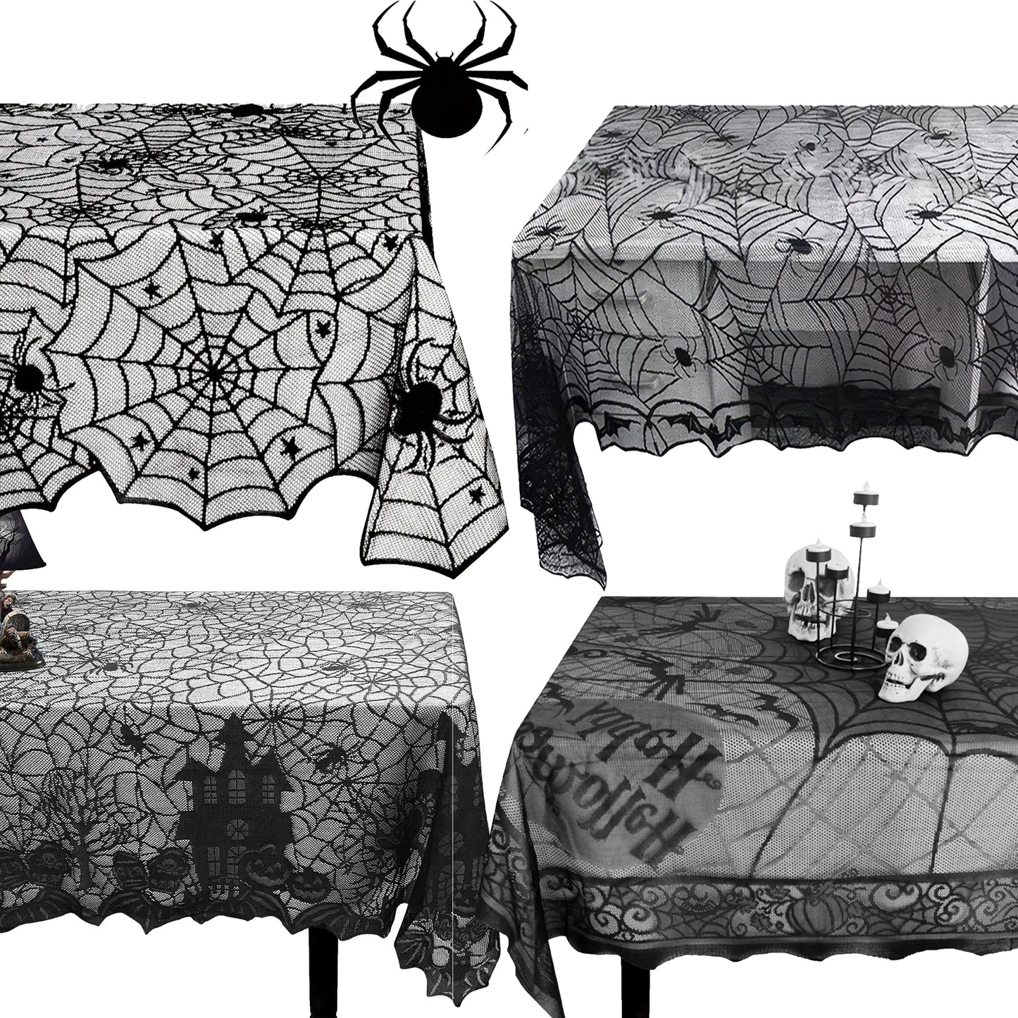 nappe de table en dentelle noire toile d'araignée pour soirée halloween