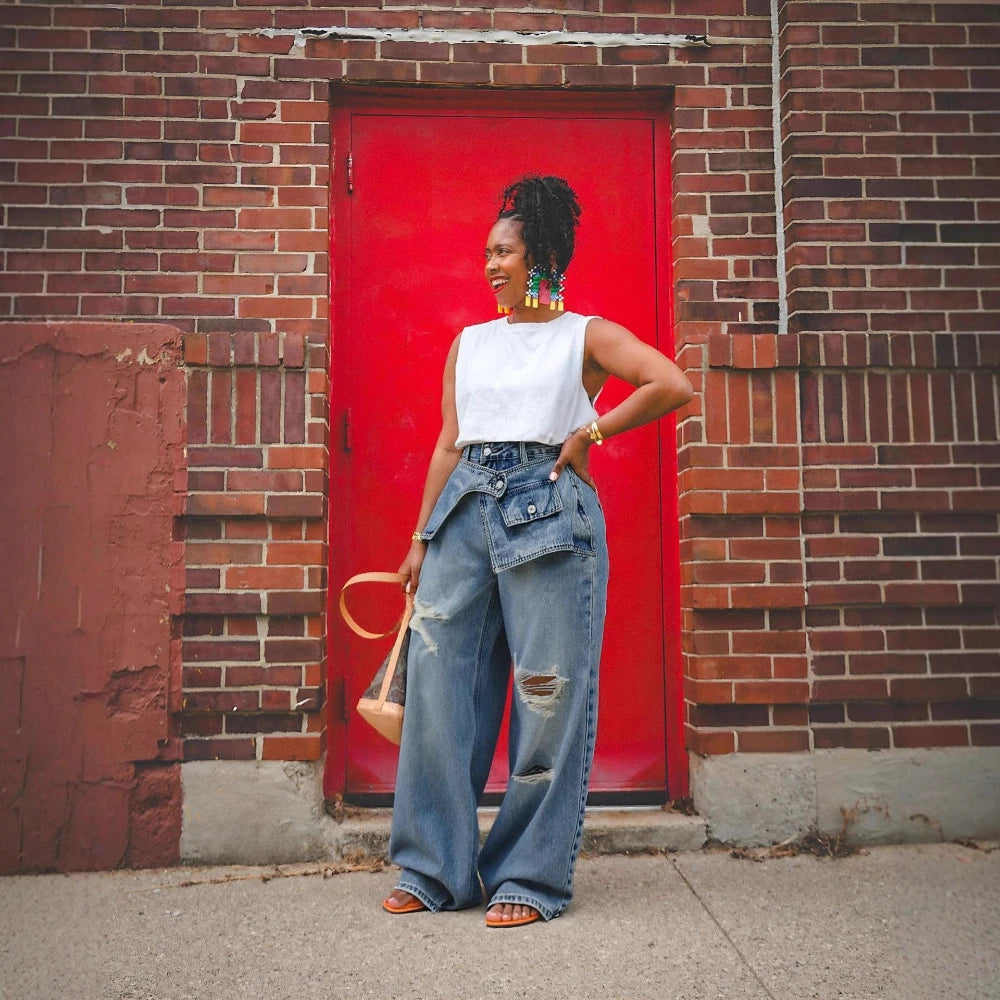 Jean Droit Dechire Femme - Coupe Ample Effet Vieilli Streetwear Vintage