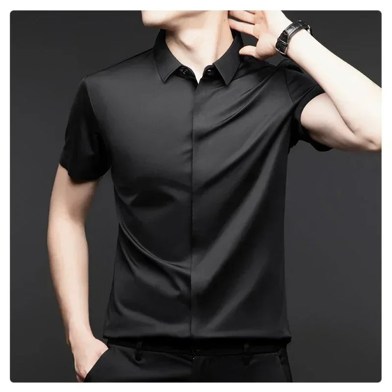 chemise hommes décontracté en soie polyester slim