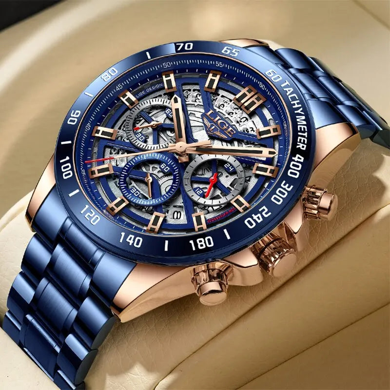 LIGE-Montre-bracelet à quartz étanche pour homme, chronographe de sport