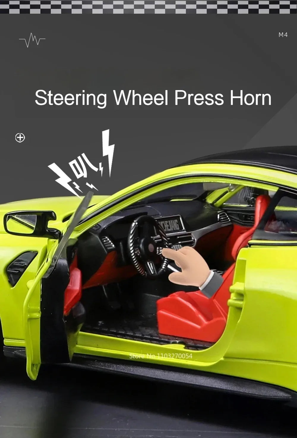 M3 GTR M4 Alliage métal Miniature 1/24 avec portes et capot ouvrant lumière et pile inclus