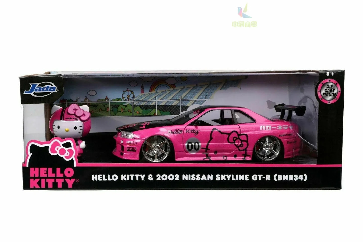 coffret collector Hello Kitty figurine nissan GTR R34 custom couleur rose / blanc