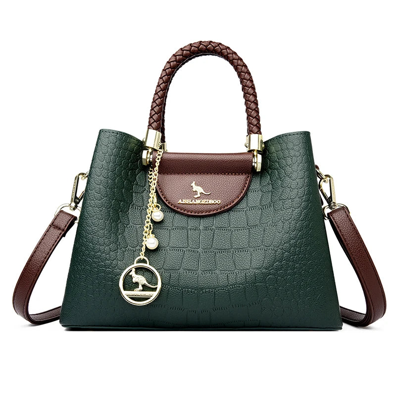 Poignée tissée véritable cuir de haute qualité conçue pour femmes chic