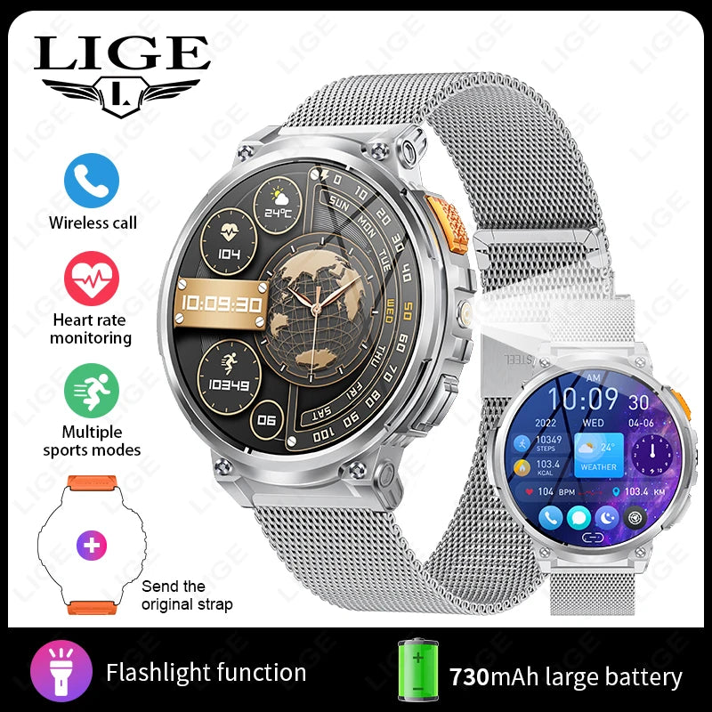 Montre Intelligente LIGE K66 Homme Lampe Torche - 1.85" 730mAh Bluetooth LED Outdoor - MONASTORESHOP.COM