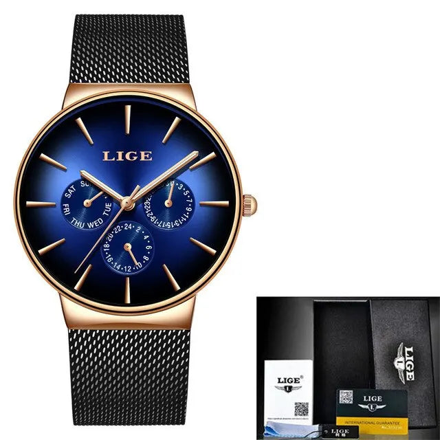 Montre Homme LIGE Luxe - Quartz Acier Maille Étanche Ultra-Fine | MONASTORESHOP.COM