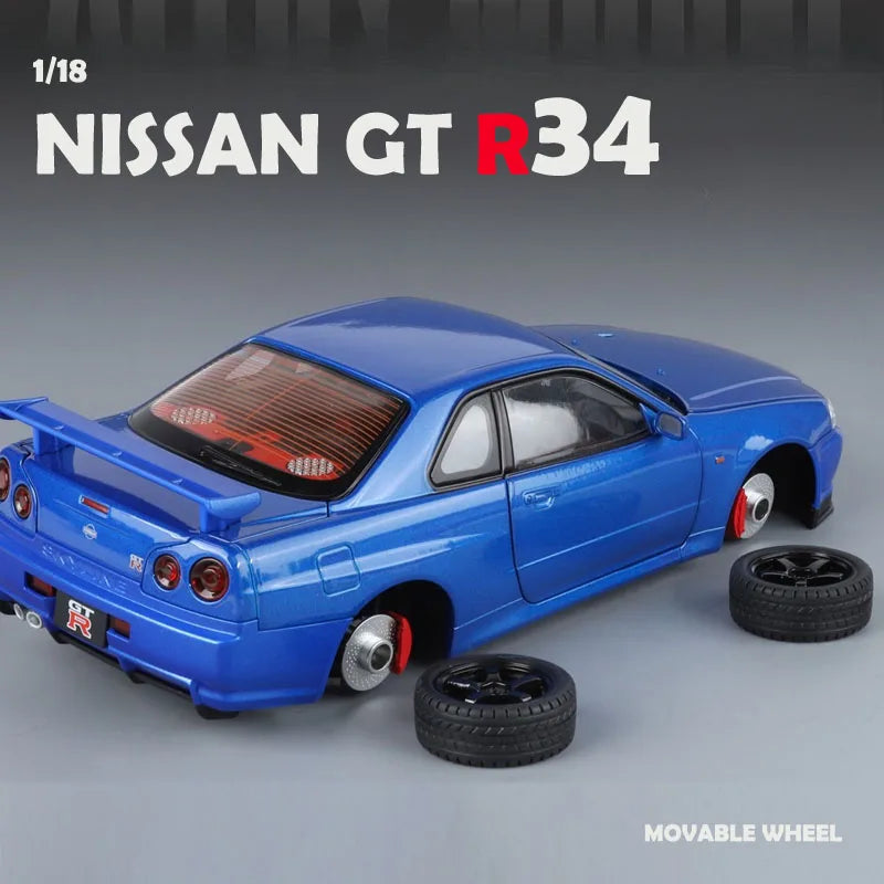 Modèle de voiture Nissan GT-R R34 Skyline en alliage roue démontable au 1/18