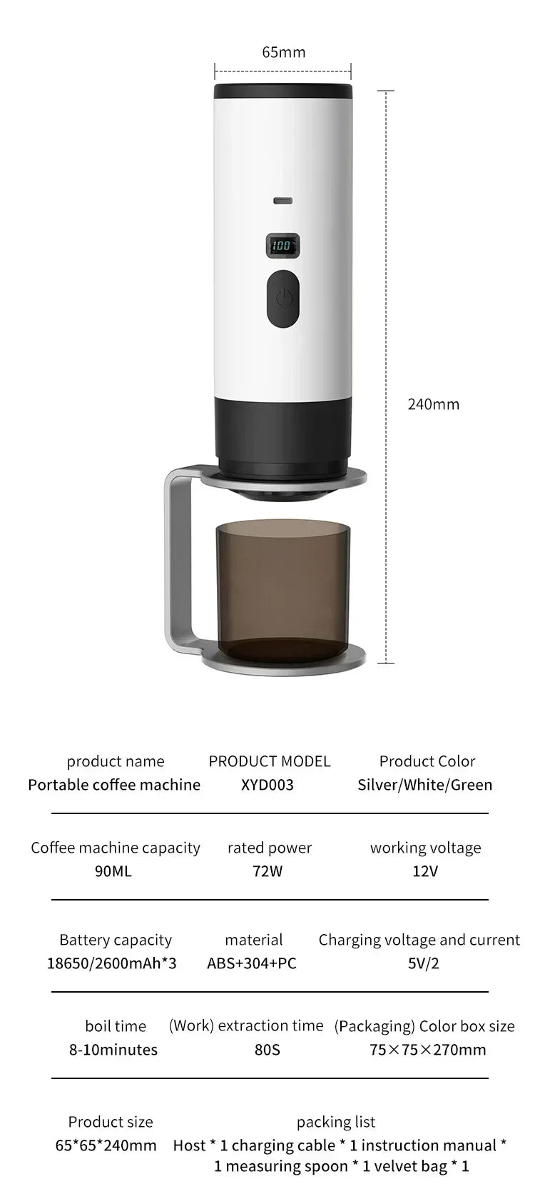 Machine à Café Expresso Électrique Portable Sans Fil - Capsules et Poudre - Camping Voyage Voiture