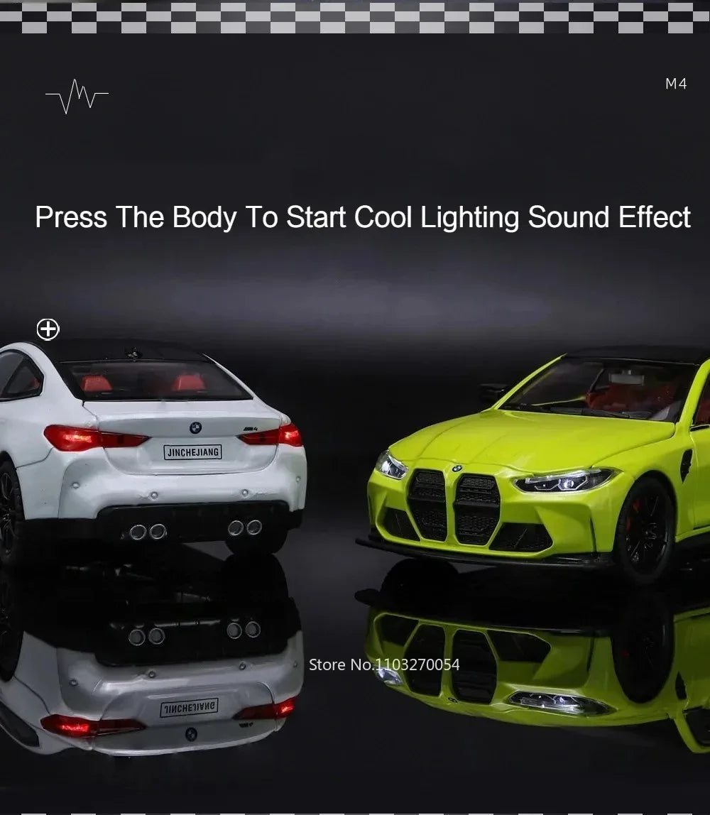 M3 GTR M4 Alliage métal Miniature 1/24 avec portes et capot ouvrant lumière et pile inclus