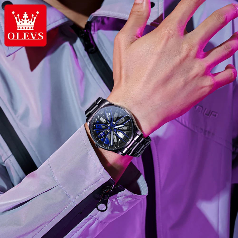 Montre Homme OLEVS Sport Automobile Cadran Rotatif 360° Quartz Étanche Lumineux - MONASTORESHOP.COM