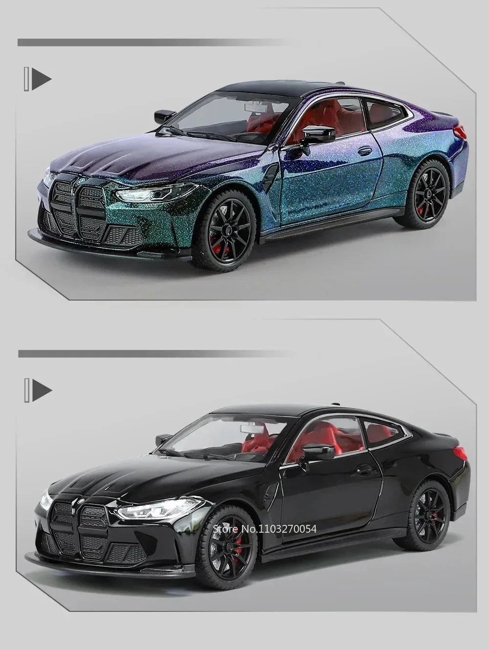 M3 GTR M4 Alliage métal Miniature 1/24 avec portes et capot ouvrant lumière et pile inclus