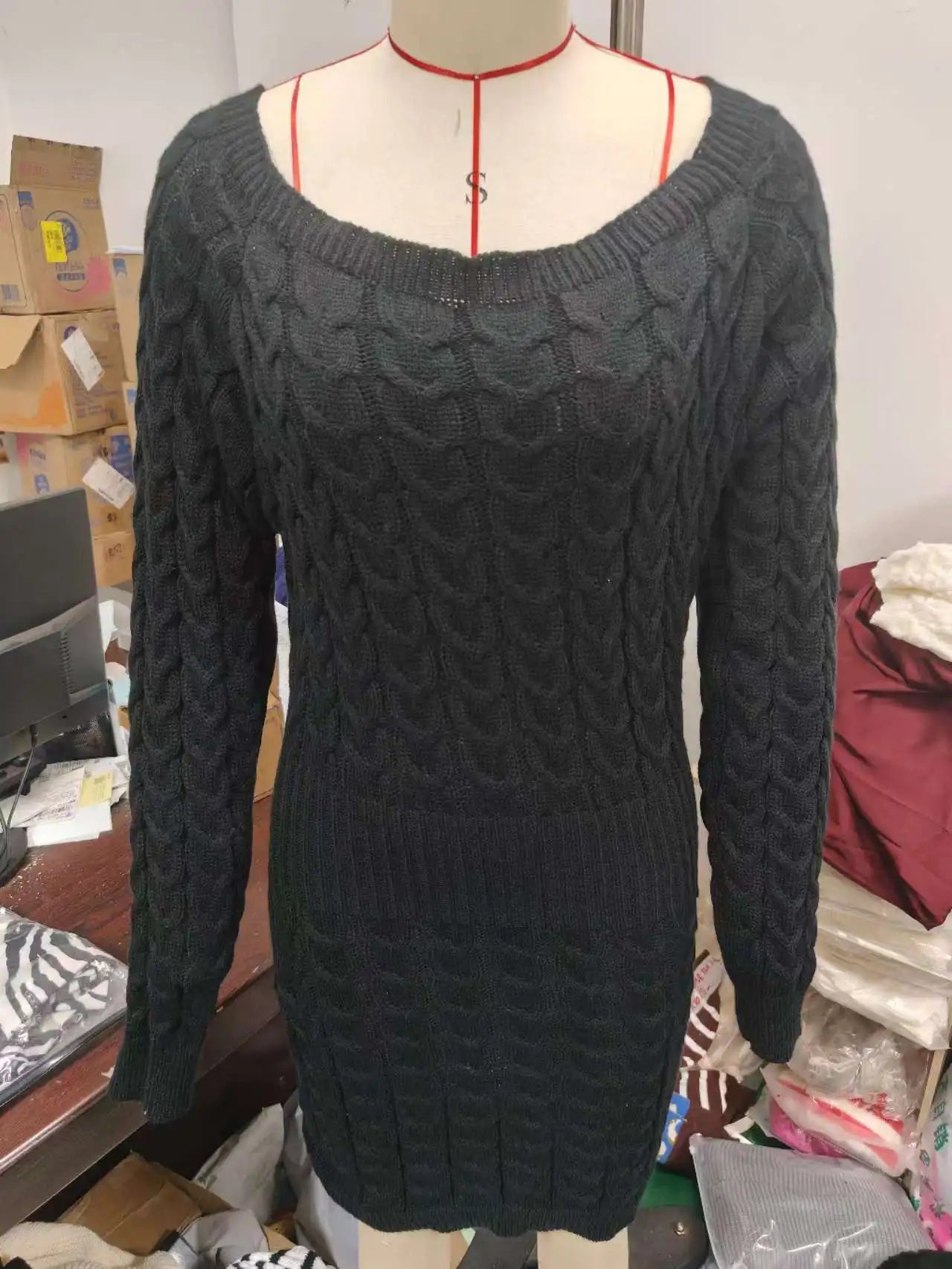 Robe Pull Courte Femme Épaule Dénudée – Coupe Ample Manches Ballon Style Décontracté