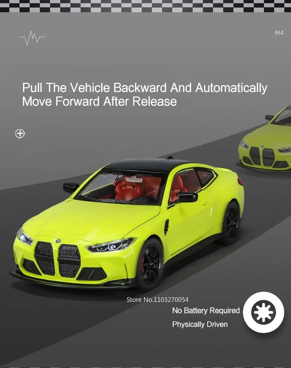 M3 GTR M4 Alliage métal Miniature 1/24 avec portes et capot ouvrant lumière et pile inclus