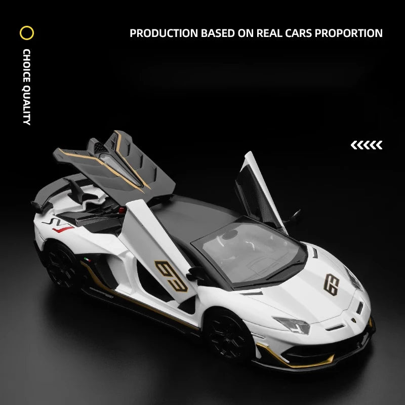 Voiture miniature supercar en métal, carrosserie blanche avec aileron et jantes noires
