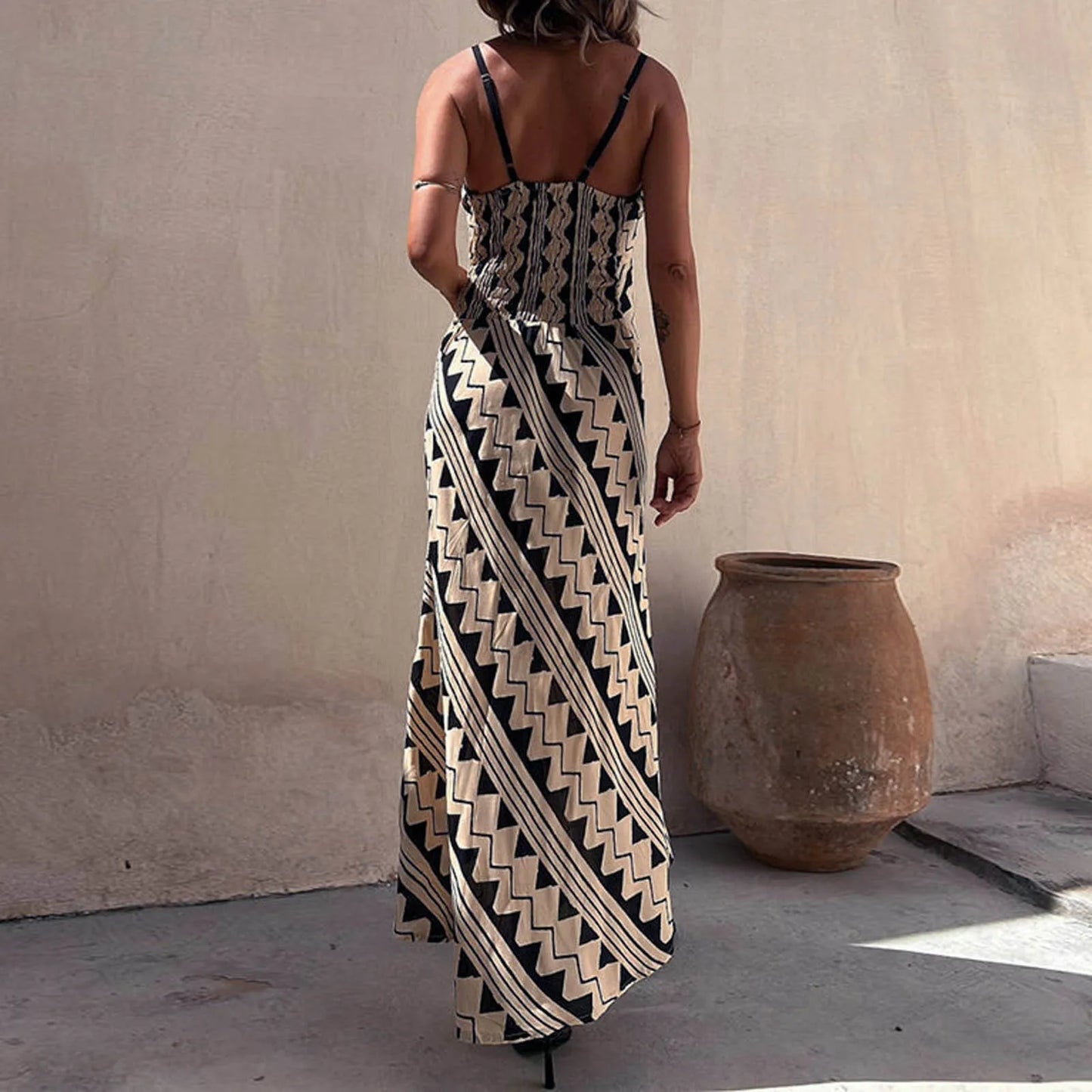 Robe Longue Boheme Femme - Col Rond Sans Manches Coupe Droite