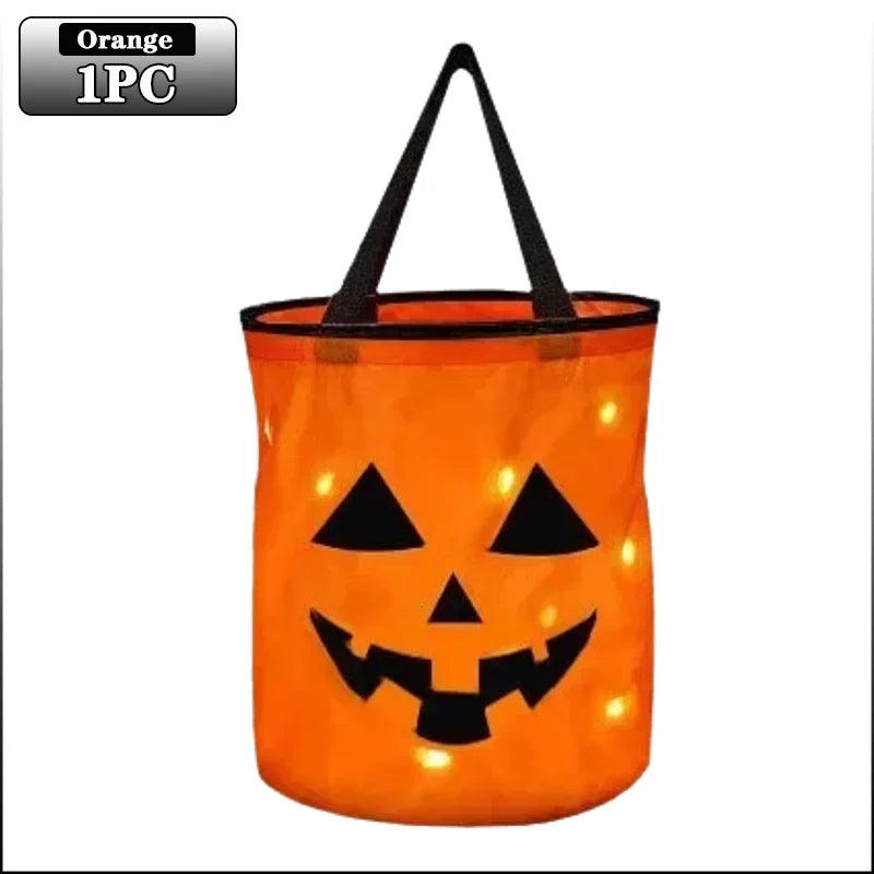 sceau en forme de citrouille illuminé pour collecte de bonbons halloween