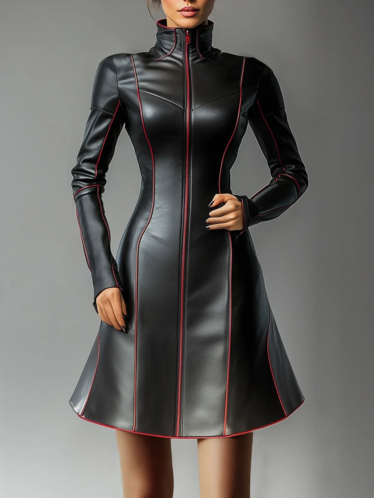 nouveauté automne 2025 robe en cuir manche longue vintage