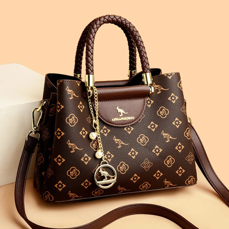 Poignée tissée véritable cuir de haute qualité conçue pour femmes chic