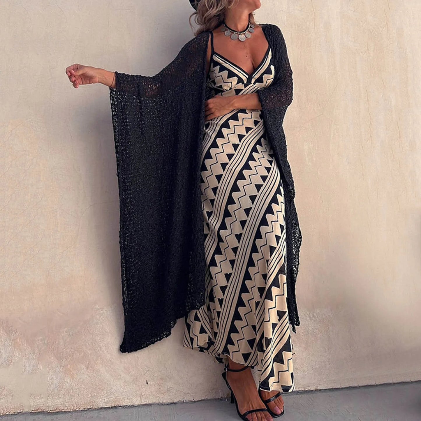 Robe Longue Boheme Femme - Col Rond Sans Manches Coupe Droite