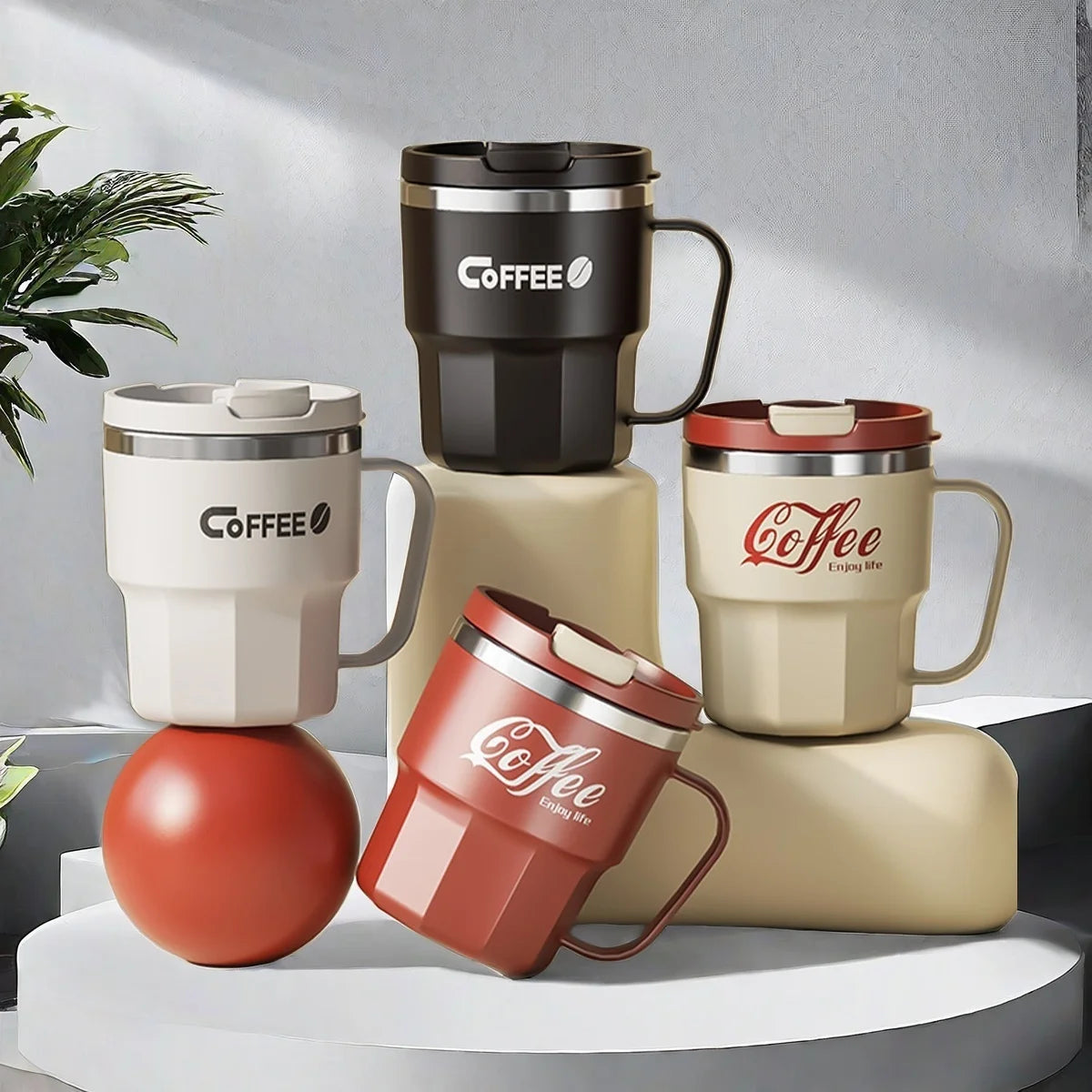 Tasse Thermos 304 Acier Inoxydable avec Poignée - Double Paroi Isolée Portable 450ML