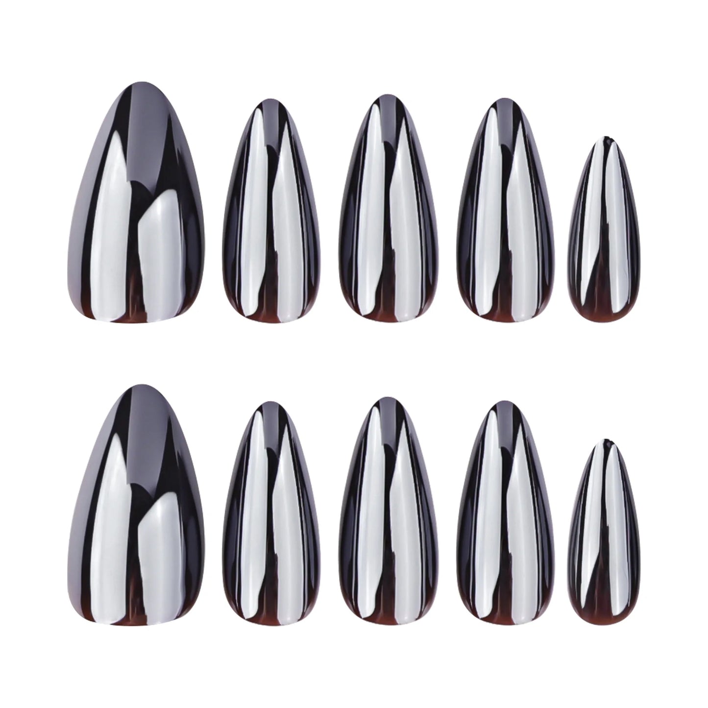 Faux ongles pointus , Aurora noir, blanc, nacré, brillant
