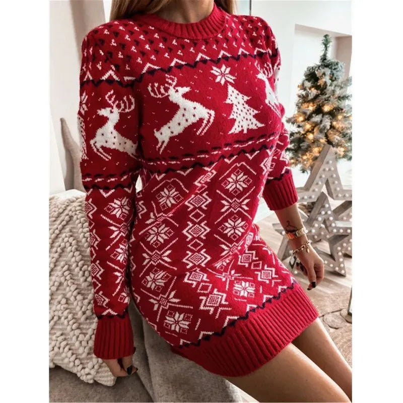 Robe pull courte de noël pour femmes