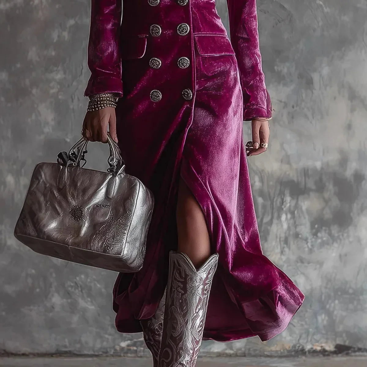 Robe Mi-Longue en Velours Femme Élégante - Double Boutonnage Automne