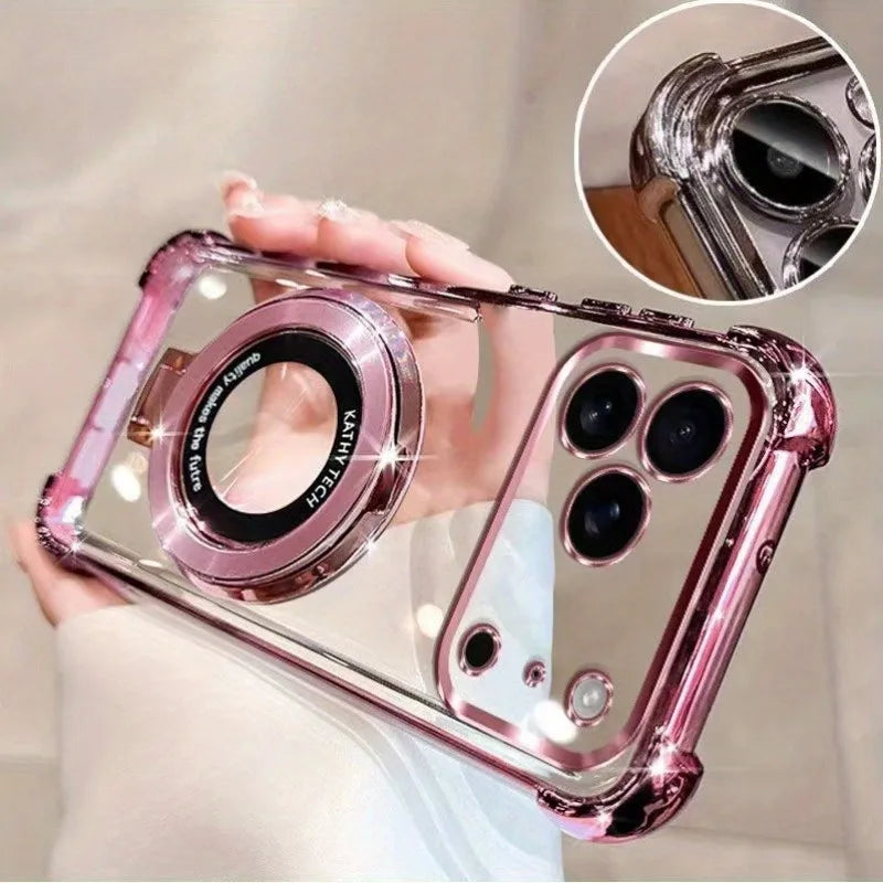 Coque magnétique transparente en TPU de qualité supérieure pour iPhone 17 16 15 14 13 12 11 Pro Max 16 Plus 17 Air avec support d'anneau, étui Transparent plaqué