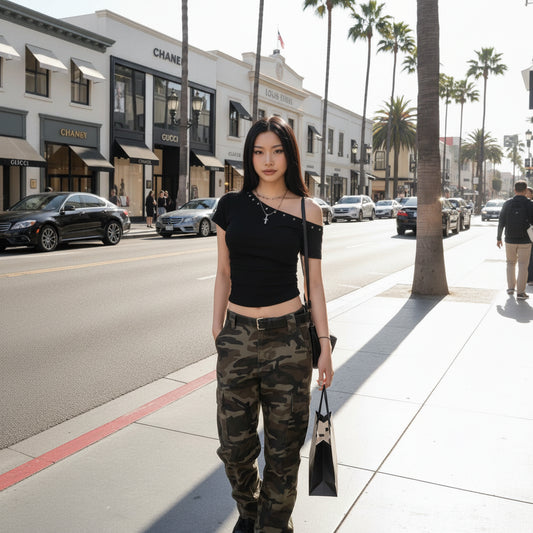 T-Shirt Noir Asymetrique Femme - Col Asymetrique, Coupe Ajustee, Manches Courtes