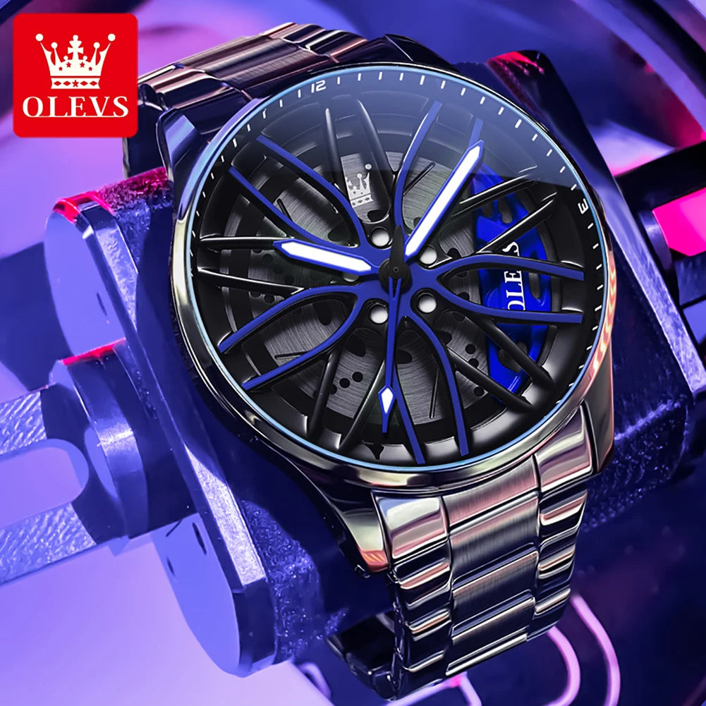 Montre Homme OLEVS Sport Automobile Cadran Rotatif 360° Quartz Étanche Lumineux - MONASTORESHOP.COM
