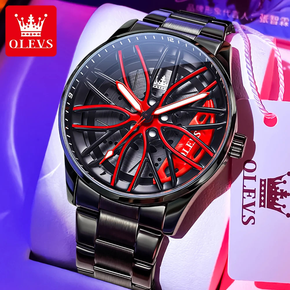 Montre Homme OLEVS Sport Automobile Cadran Rotatif 360° Quartz Étanche Lumineux - MONASTORESHOP.COM