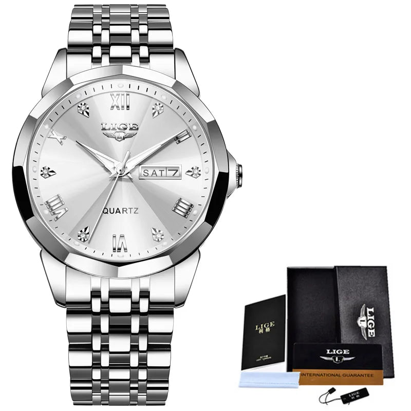 Montre Femme LIGE Acier Inoxydable - Quartz Luxe Or Noir Classique Élégante