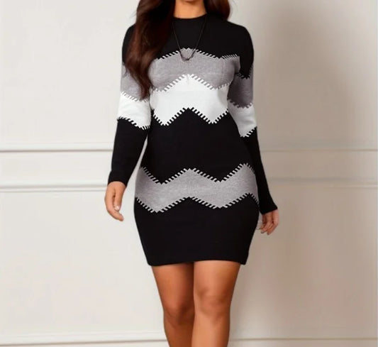 élégant Patchwork à manches longues  automne hiver pour femmes