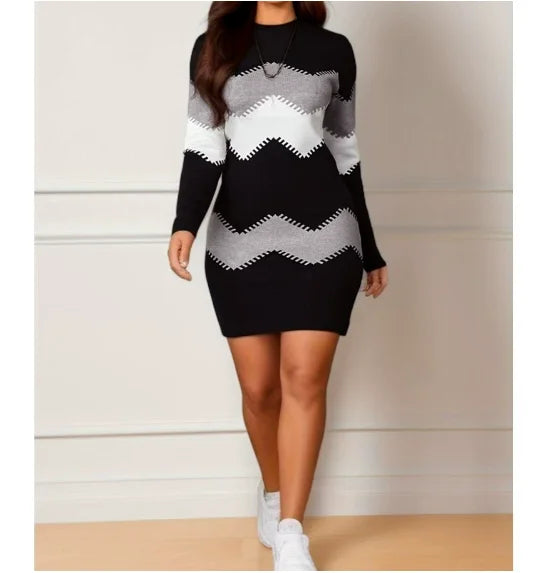 élégant Patchwork à manches longues  automne hiver pour femmes