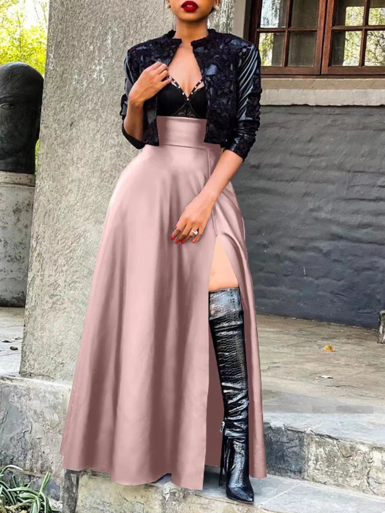nouveauté femme jupe en cuir taille haute chic