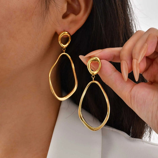 Boucles d'Oreilles Femme Ovales Géométriques Or - Acier Inoxydable Plaqué 18K