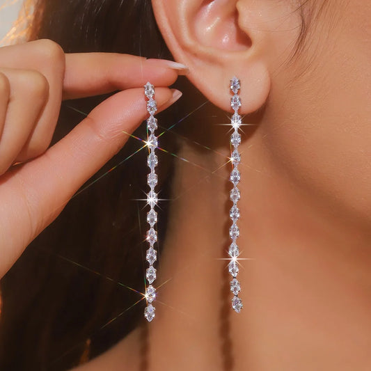 ✨ Boucles d'Oreilles Géométriques Cristal Zircon - Pendantes Strass Luxe Mariage