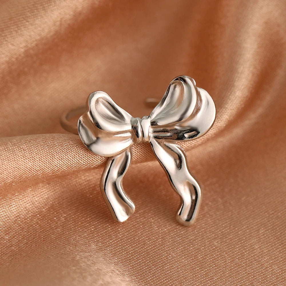 bague dorée ou argent à nœud en acier inoxydable, élégante pour femmes