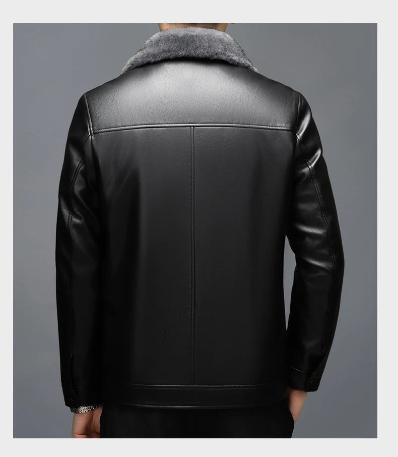 Manteau Homme Cuir Véritable Peau Mouton - Col Fourrure Chaud | MONASTORESHOP.COM