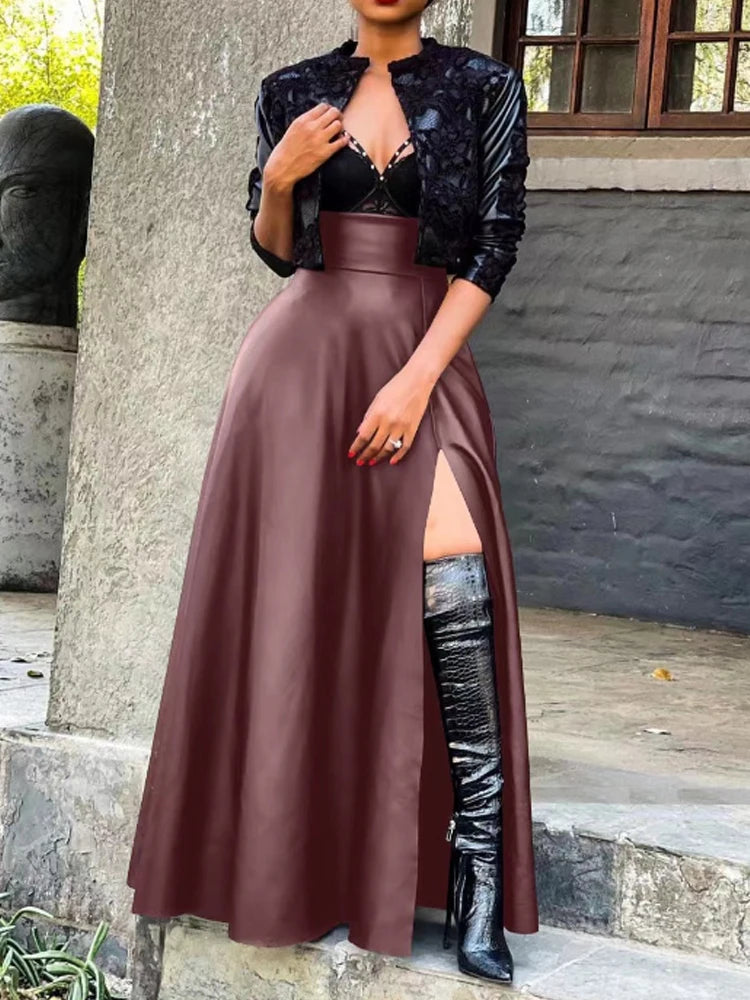 nouveauté femme jupe en cuir taille haute chic