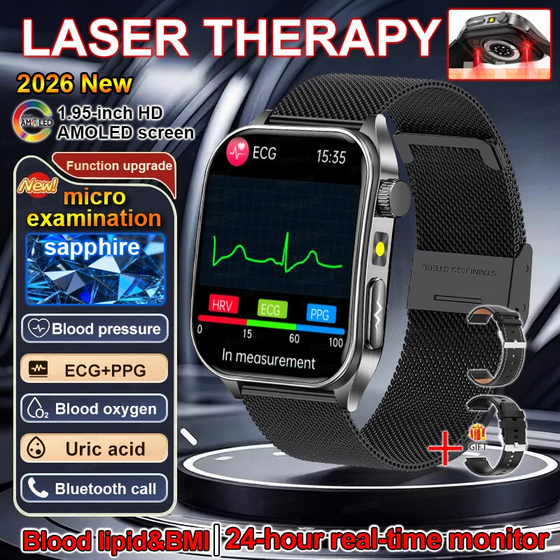 Montre Connectée Santé Thérapie Laser - ECG, Oxygène Sanguin, Acide Urique - Smartwatch Bien-être
