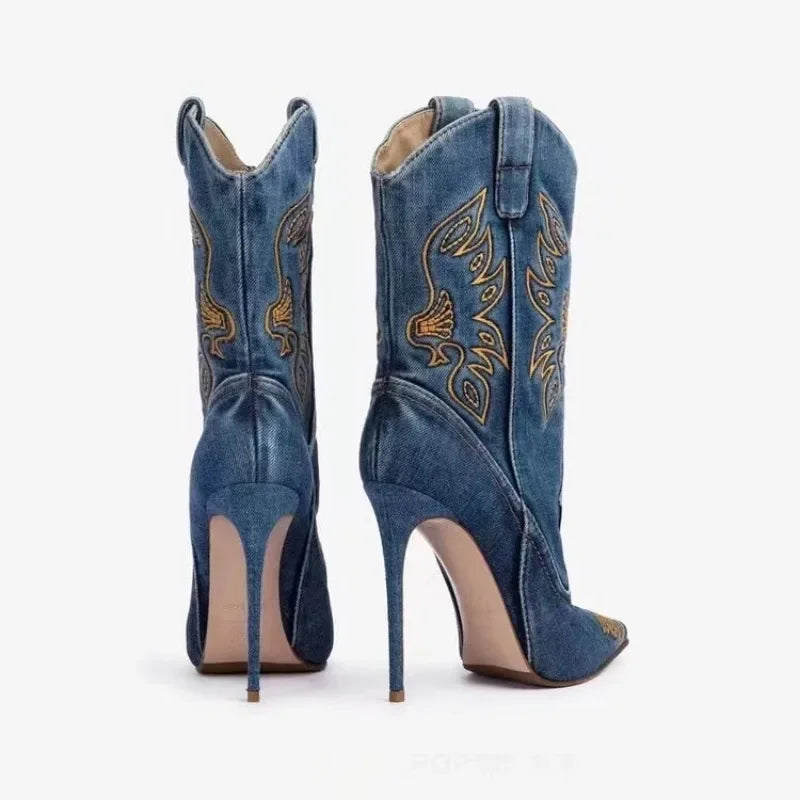 botte et bottine de cowboy femme a talon éguille et bout pointu