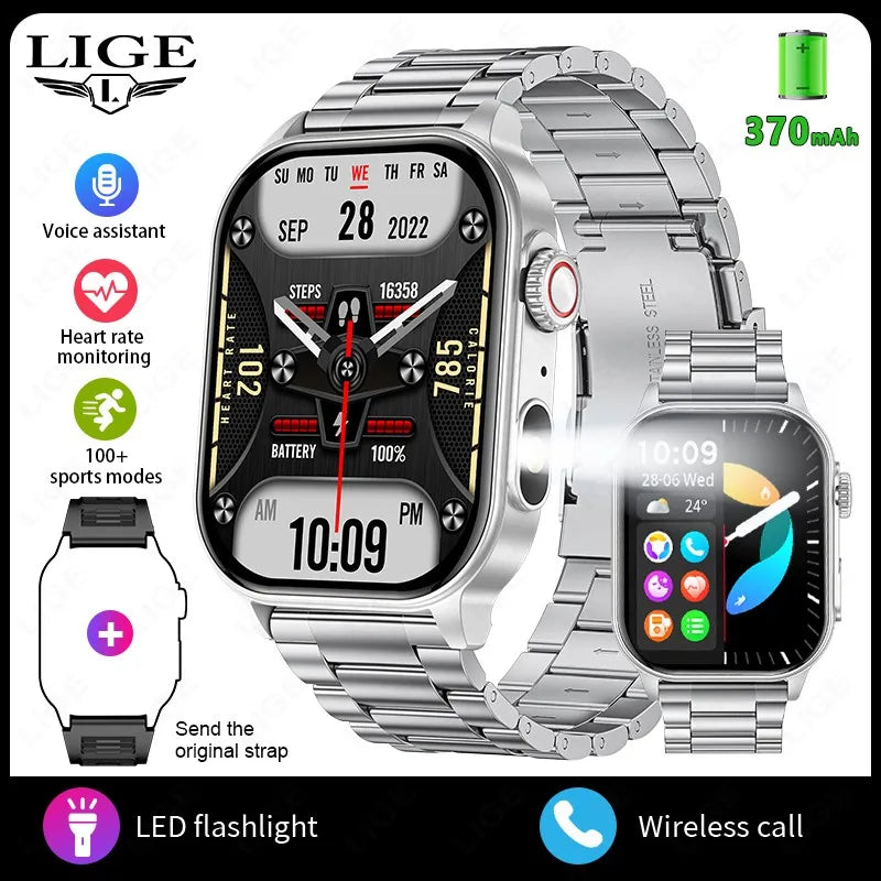 montre intelligente lige hommes LED bluetooth étanche 2.01