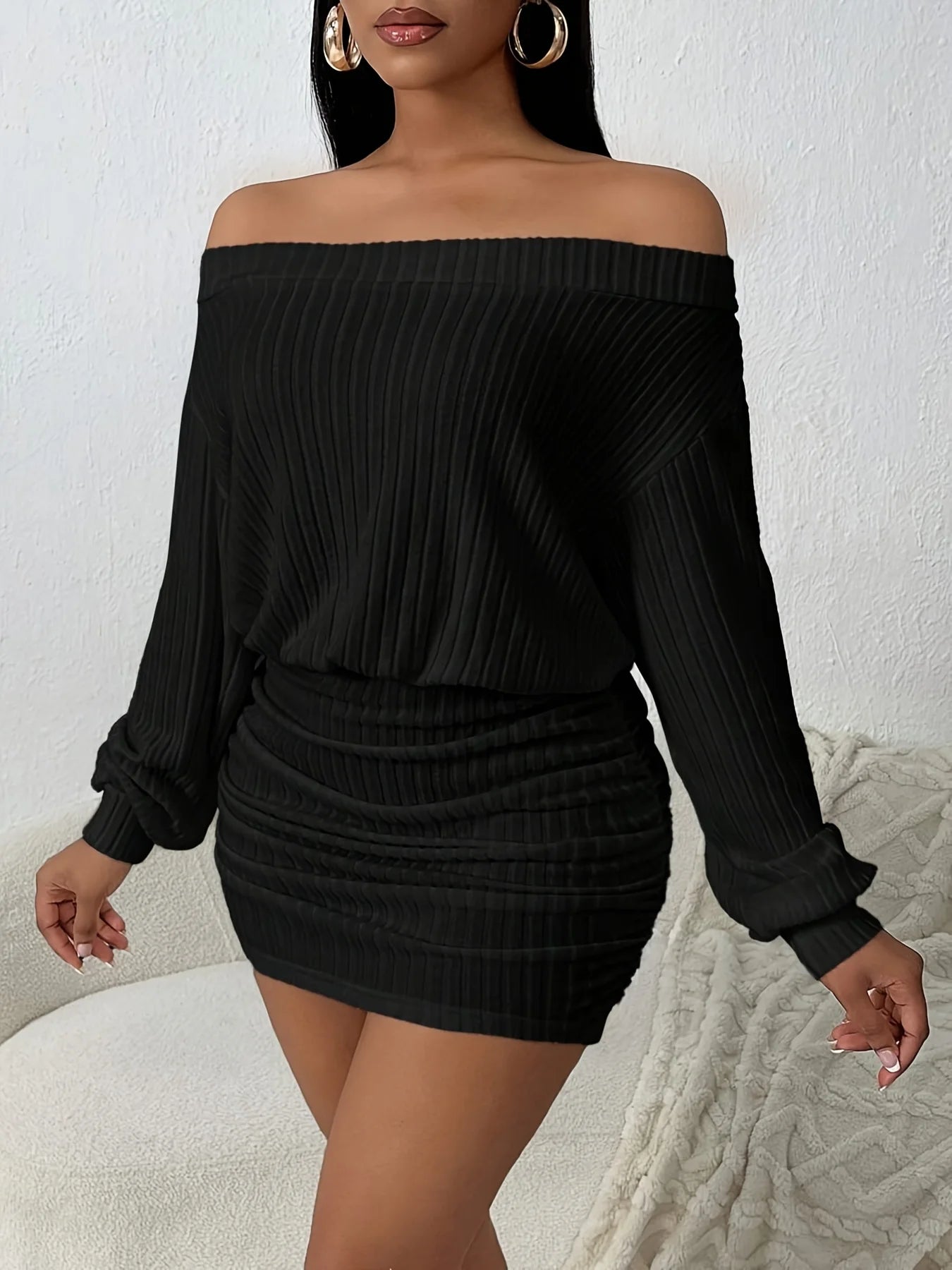 Robe Tricot Asymétrique Manches Longues - Coupe Slim Décontractée