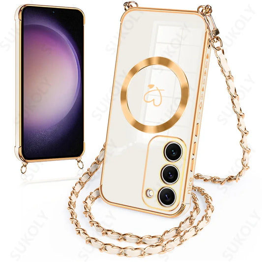 Étui Bandoulière Samsung Galaxy S23 S24 S25 Ultra FE - Coque MagSafe Femme