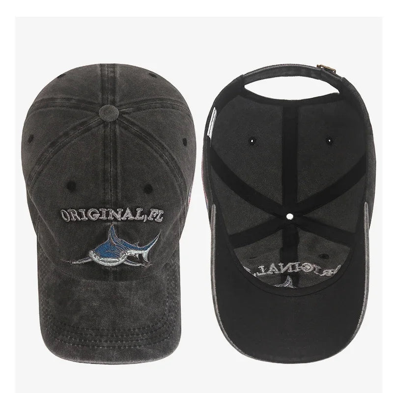 Casquette de baseball requin brodée délavée