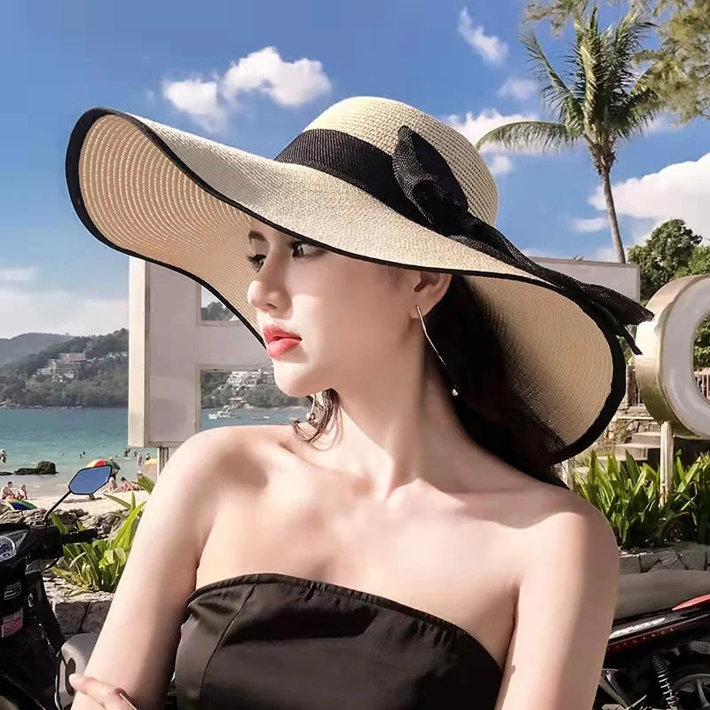 Chapeau de Paille Femme Pliable - Visière Plage Anti-UV