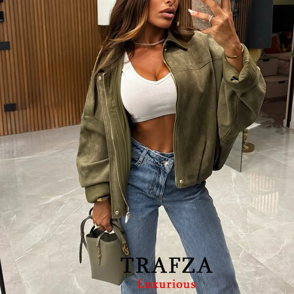 veste femme genre bomber en daim mode hiver