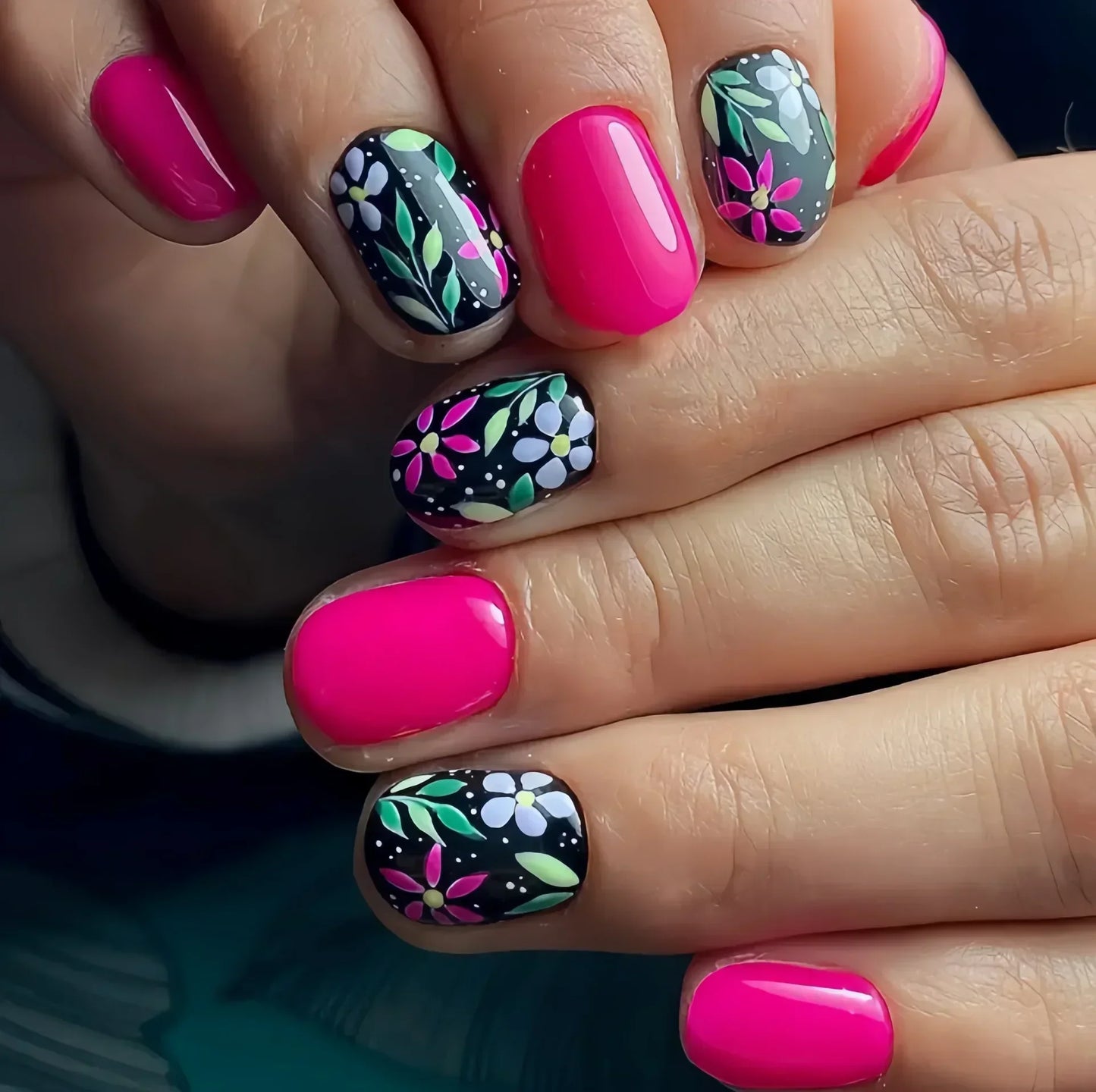 Faux ongles à pression carrée courte, fleur de Jade