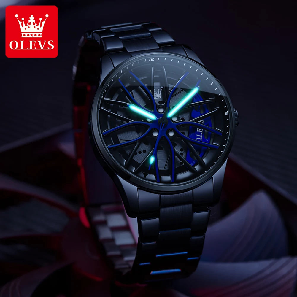 Montre Homme OLEVS Sport Automobile Cadran Rotatif 360° Quartz Étanche Lumineux - MONASTORESHOP.COM